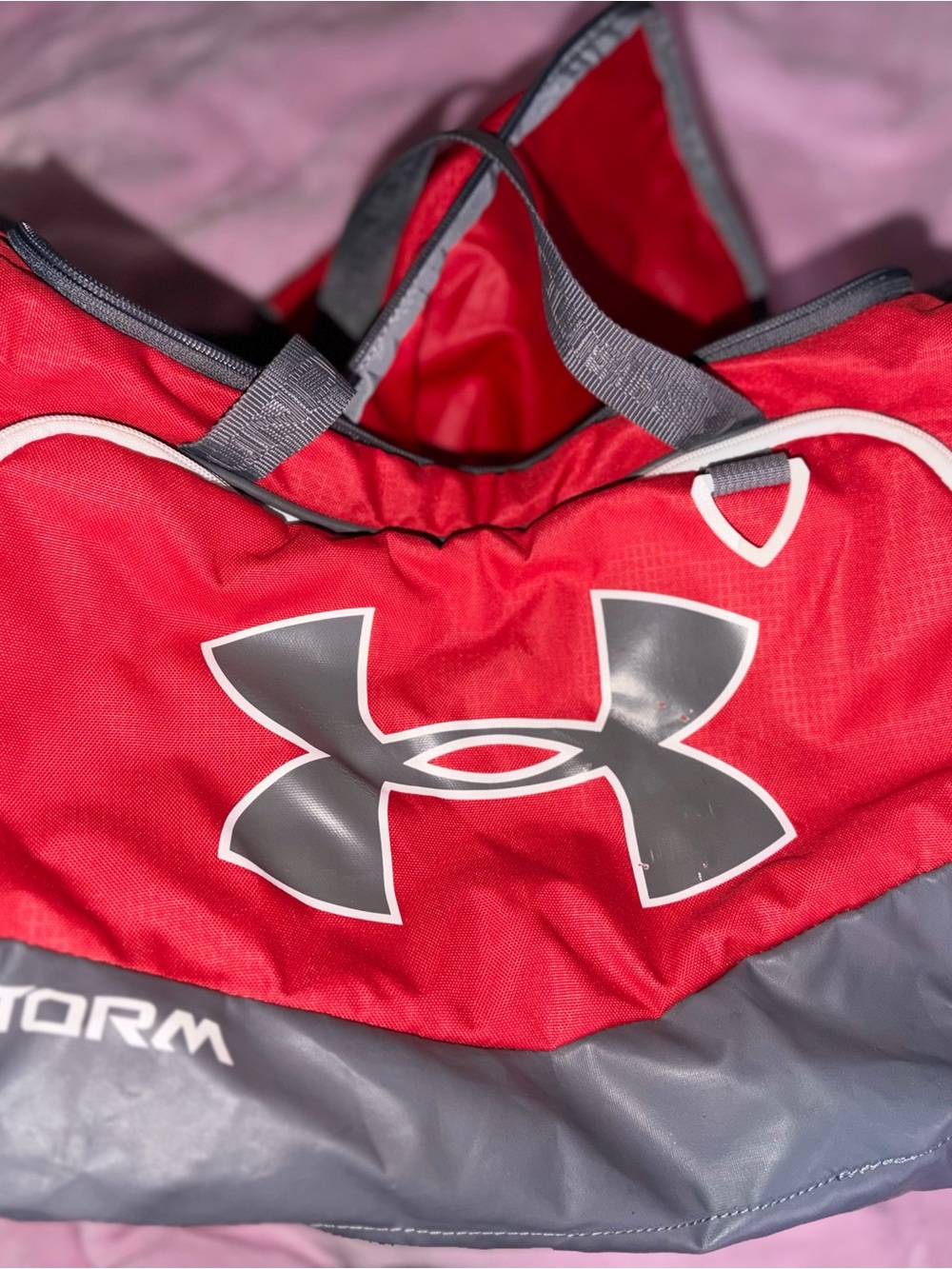 Under Armour ' Red & Gray Storm duffle bag
